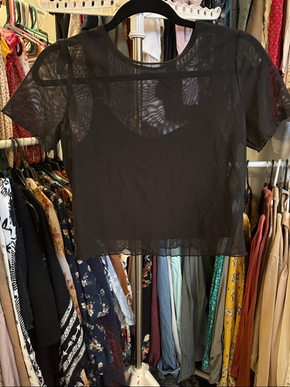 Hollister Black Sheer Mesh Crop Top with Built-In Tank